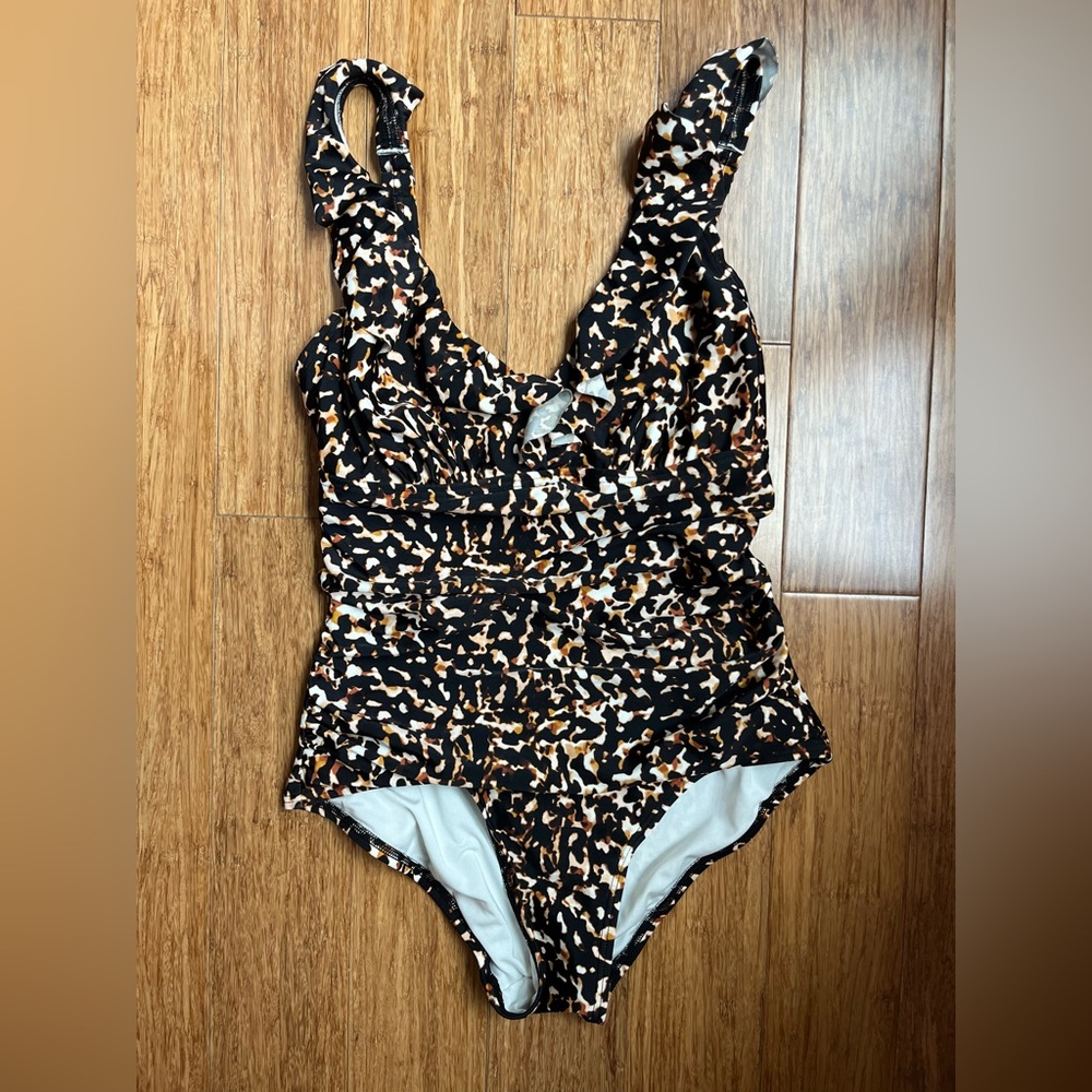 One Piece DKNY Bathing Suit Leopard Ruffle size 8
